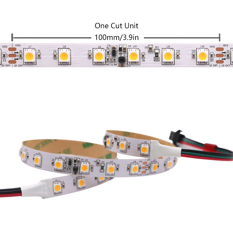 12-24V Wide Voltage Input Individual Addressable White SK6812 LED Strip 16.4FT 60LEDs/m